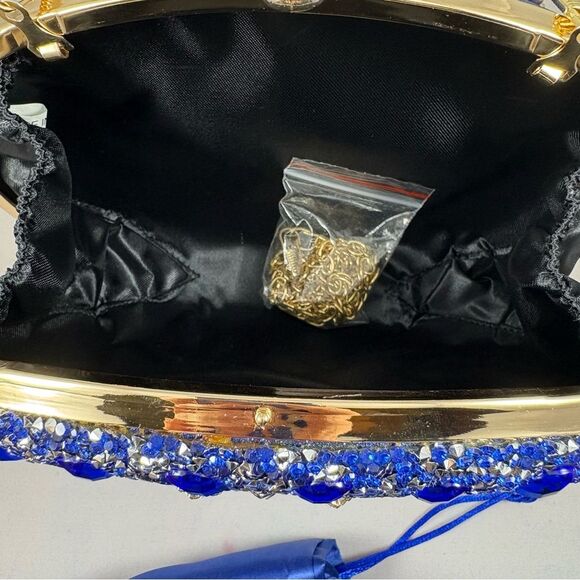 VERANO HILL Blue Crystal Jeweled Evening Clutch with Chain Strap - Picture 5 of 7